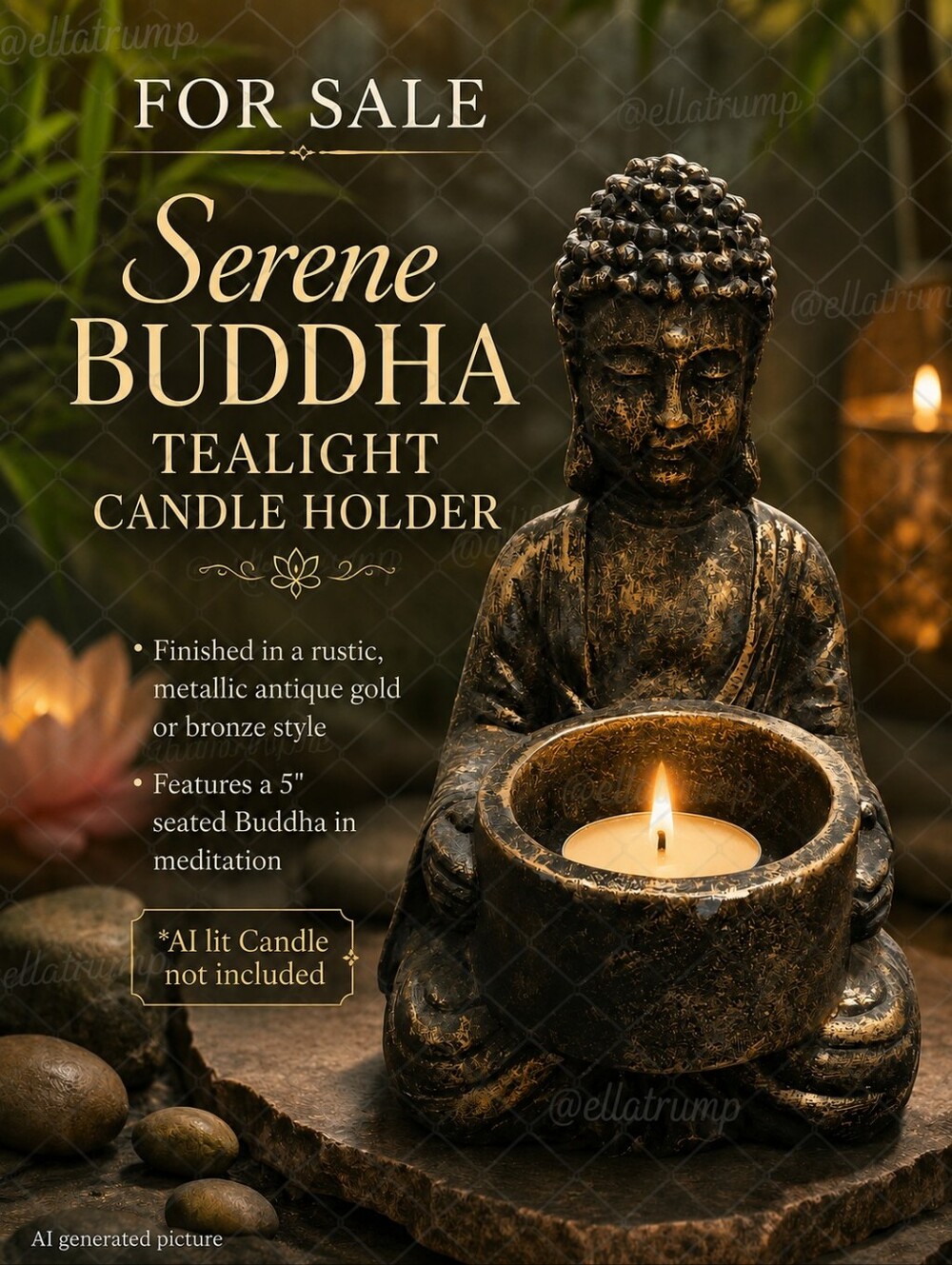 Serene Buddha Tealight Candle Holder 5"